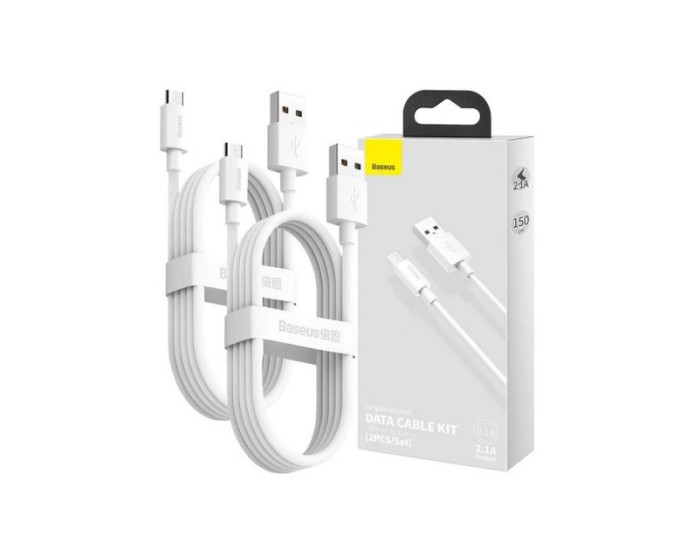 Кабель USB Baseus Simple Wisdom Kit USB to Micro (2шт/Set/2.1A/1.5m) White (TZCAMZJ-02)  