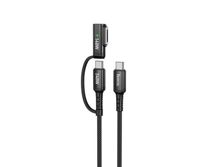 Кабель USB Hoco U142 2-in-1 magnetic Type-C to Type-C (240W/48V/5A) / Type-C to MagSafe3 (140W/28V/5A) Black