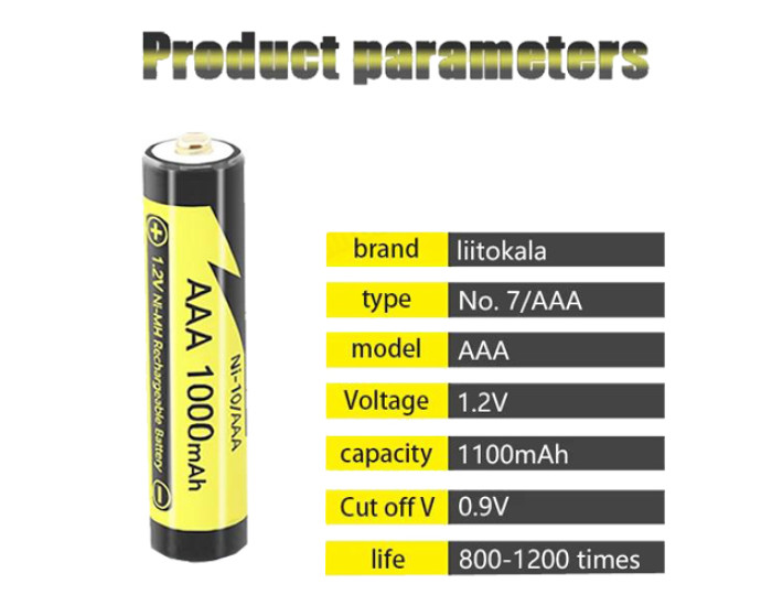 Батарейки LiitoKala R03 Ni-10/AAA 1.2V/1000mAh 5bl (цена за 1шт) оригинал