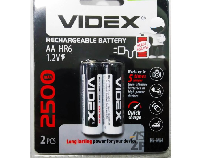Батарейки Videx R6 2500mAh Ni-Mh, Ready To Use 2bl (цена за 1шт)