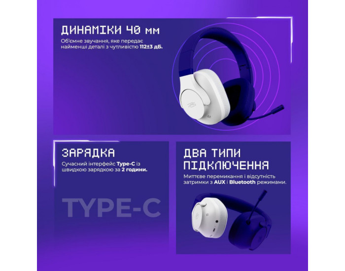 Беспроводные игровые накладные наушники Proove Gaming Bliss (App) White
