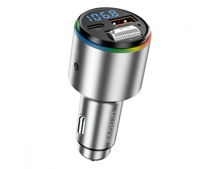Автомобільне зарядний пристрій Proove FM Launcher Drive 30W (Type-C + USB + AUX) сріблястий