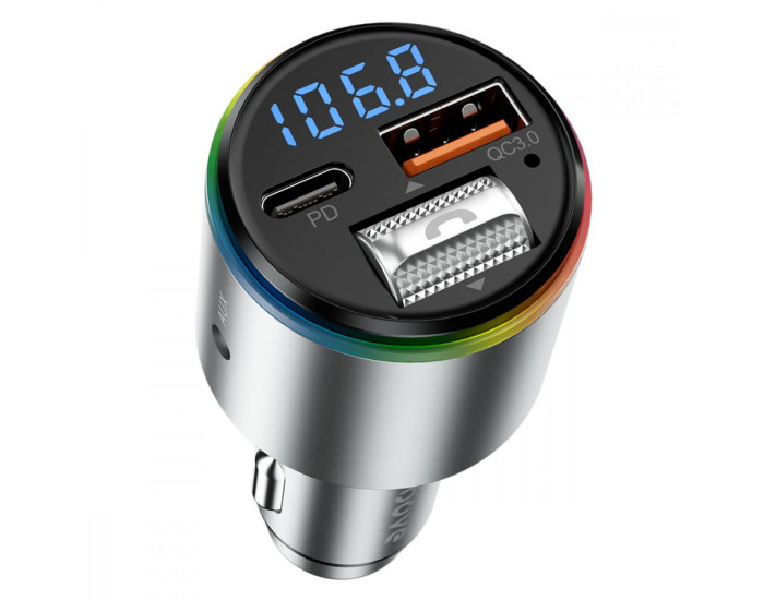 Автомобільне зарядний пристрій Proove FM Launcher Drive 30W (Type-C + USB + AUX) сріблястий