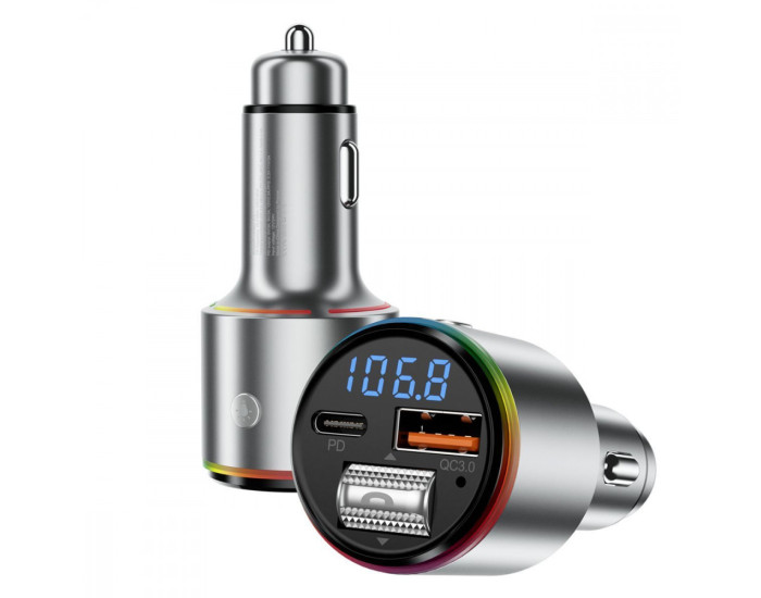 Автомобільне зарядний пристрій Proove FM Launcher Drive 30W (Type-C + USB + AUX) сріблястий