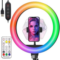 Кільцева лампа RGB 33 см (6 colors) з затискачем для тел.+пульт
