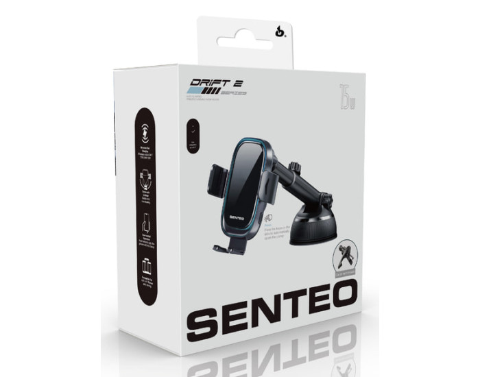 Автодержатель с безпроводной зарядкой SENTEO SH-02 Drift 2 Wireless charging Auto clamping phone holder 15W Dashboard PLUS 