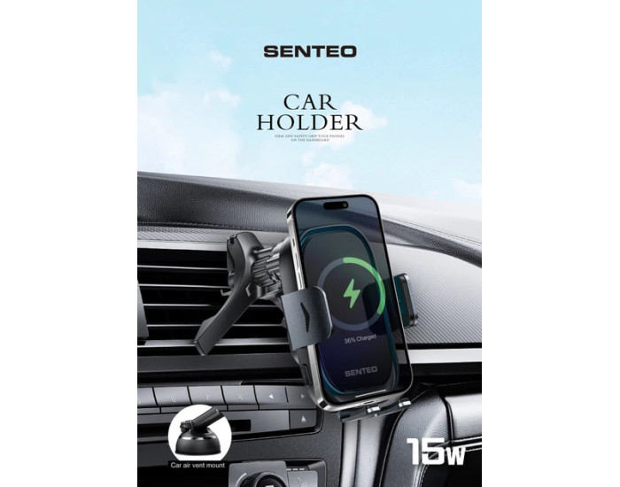 Автодержатель с безпроводной зарядкой SENTEO SH-02 Drift 2 Wireless charging Auto clamping phone holder 15W Dashboard PLUS 