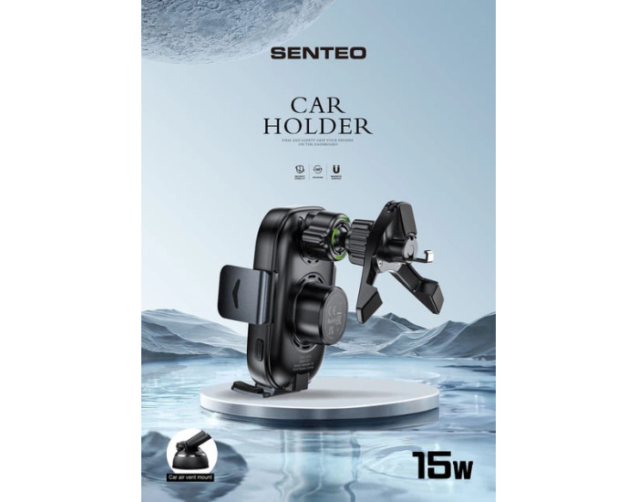 Автодержатель с безпроводной зарядкой SENTEO SH-02 Drift 2 Wireless charging Auto clamping phone holder 15W Dashboard PLUS 