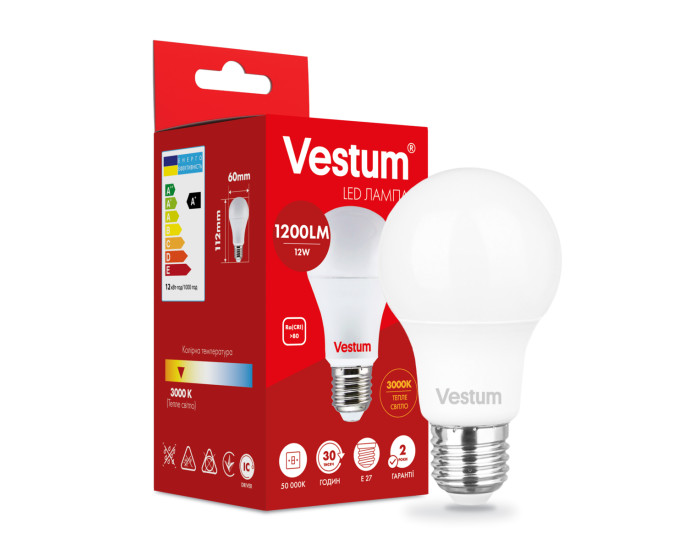 LED лампа Vestum A60 12W 3000K 220V E27
