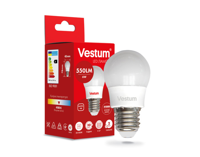 LED лампа Vestum G45 6W 4100K 220V E27
