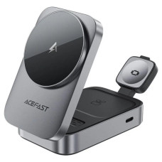 Бездротова зарядка Acefast E22 Desktop 3-in-1 Wireless Charging holder, Сірий металік