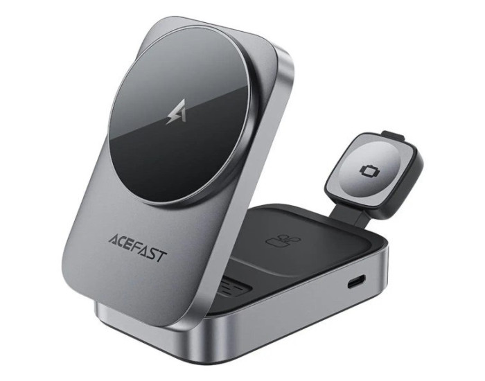 Бездротова зарядка Acefast E22 Desktop 3-in-1 Wireless Charging holder, Сірий металік