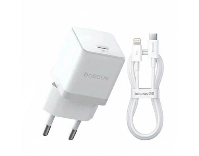 Мережеве зарядний пристрій Baseus Palm Type-C 20W + Cable Type-C to Lightning (E0116400) біле
