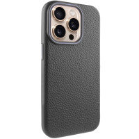 Чехол кожаный Syndee with MagSafe iPhone 15 Pro, черный/серый