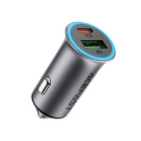Автомобильное зарядное устройство Acefast B16 (PD65W+QC3.0) total 95W (1USB-A/1C) серое