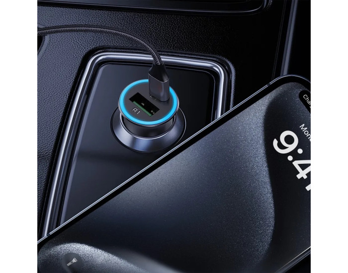 Автомобільне зарядний пристрій Acefast B16 (PD65W+QC3.0) total 95W (1USB-A/1C) Сіре