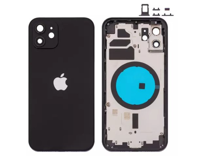 Корпус для iPhone 12, з тримачем SIM карти, з бічними кнопками, чорний