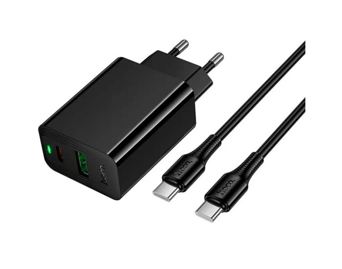 Мережеве зарядний пристрій Hoco CS95A Leader PD30W (USB-A/USB-C) + Кабель Type-C to Type-C, чорний