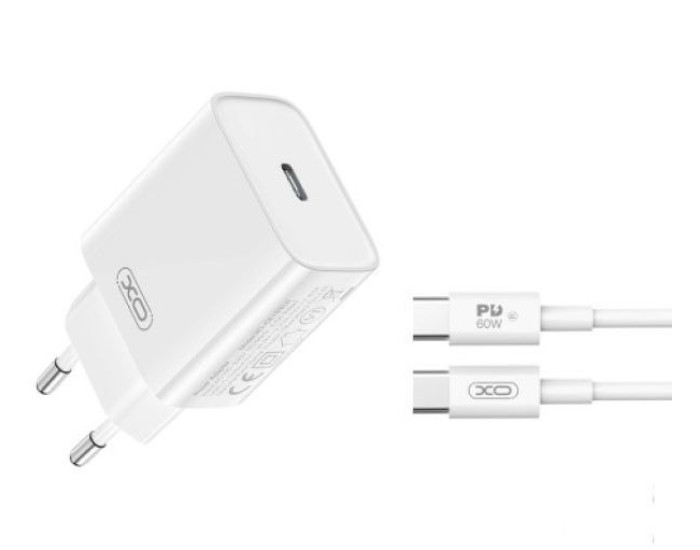 Мережеве зарядний пристрій XO CE15 (EU) PD20W USB-C Fast Charging Charger with Type-C cable, white
