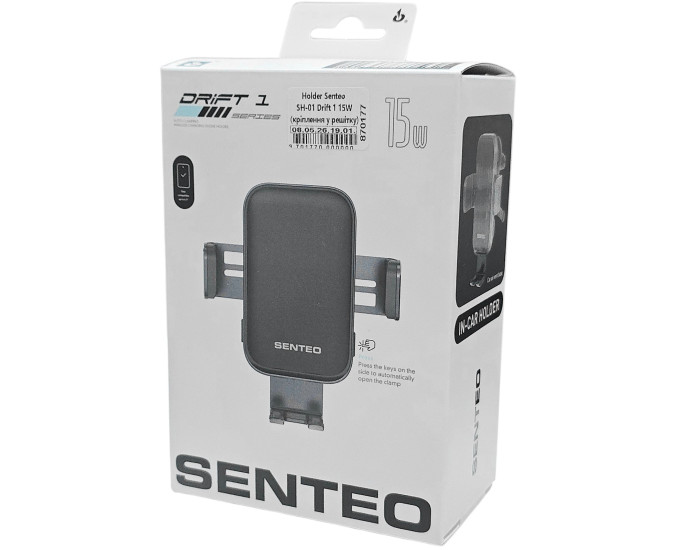 Автотримач з безпровідний зарядкою SENTEO SH-01 Drift 1 Wireless charging Auto clamping phone holder 15W Airvent mount