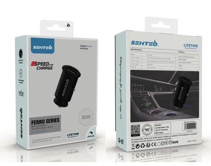 Автомобильное зарядное устройство SENTEO Q-02 Fast Car charger (USB-A+USB-C) 30W (Черный  Black)