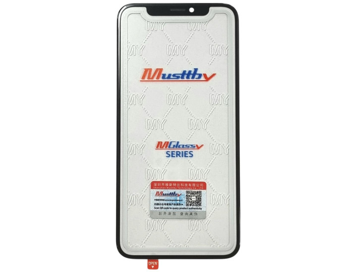 Скло фронтальне c OCA-пленкой iPhone 12/ 12 Pro, чорне з олеофобним покриттям, сітка динаміка, оригінал Musttby
