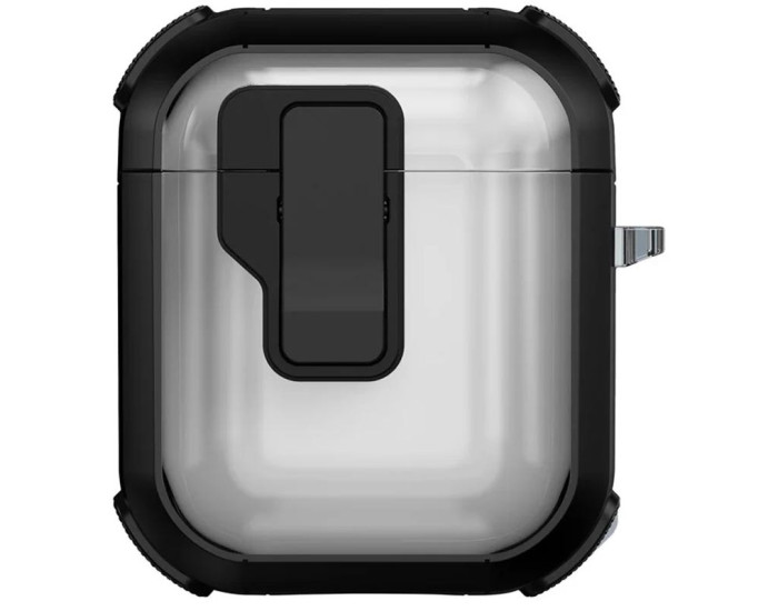 Чехол противоударный Locking Button AirPods 1/2, черный (уценка/поврежденная упаковка)