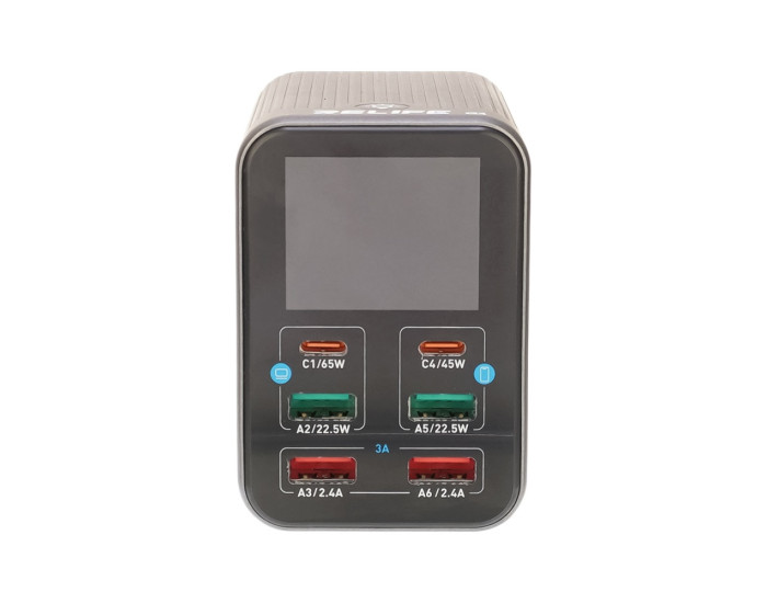 Зарядная станция Relife Q4 72W с индикацией параметров зарядки (2 USB 5V 2.4А /2 USB QC 3A /1 Type-C 45W /1 Type-C 65W)