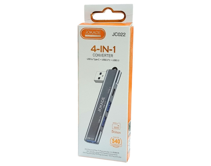 Переходник USB HUB Jokade JC022 KUXUN Series 4 in 1 converter (USB to Type-C+2*USB 2.0+1USB 3.0) серый