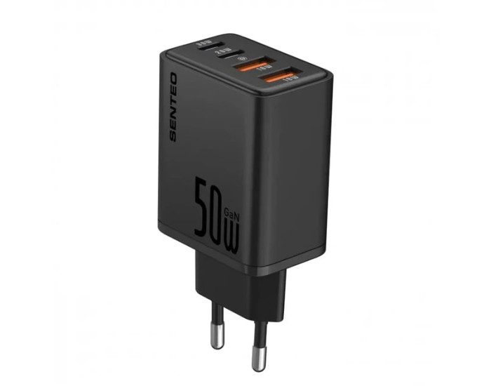 Мережеве зарядний пристрій SENTEO Z-19 (2USB-C+2USB-A PD50W/GaN/QC3.0) чорний