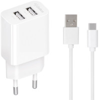 Мережеве зарядний пристрій Wall Charger Gelius Merge (GP-HC059) 2 USB+ cable Type C, біле