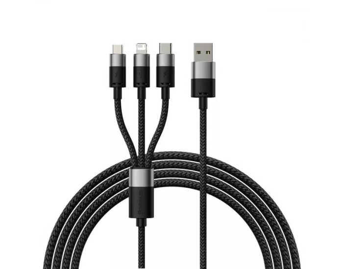 Кабель USB Baseus StarSpeed One-for-three Fast Charging USB (Micro USB+Lightning+Type-C) 3.5A (1.2m) Черный