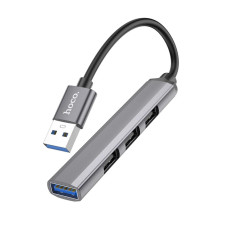 Переходник USB HUB Hoco HB26 4 in 1 adapter (USB to USB3.0+USB2.0*3) Metal Grey