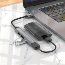 Переходник USB HUB Hoco HB26 4 in 1 adapter (USB to USB3.0+USB2.0*3) Metal Grey