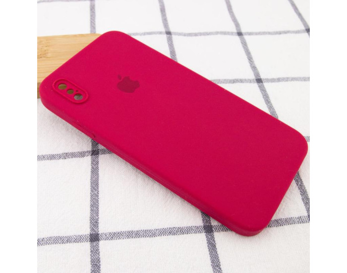 Чехол-силикон оригинал Square Cover Soft Matte Full Camera iPhone X/XS, Rose red