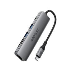 Переходник USB HUB Acefast J18 USB-C 6-in-1, серый металлик
