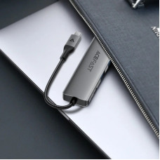 Переходник USB HUB Acefast J18 USB-C 6-in-1, серый металлик