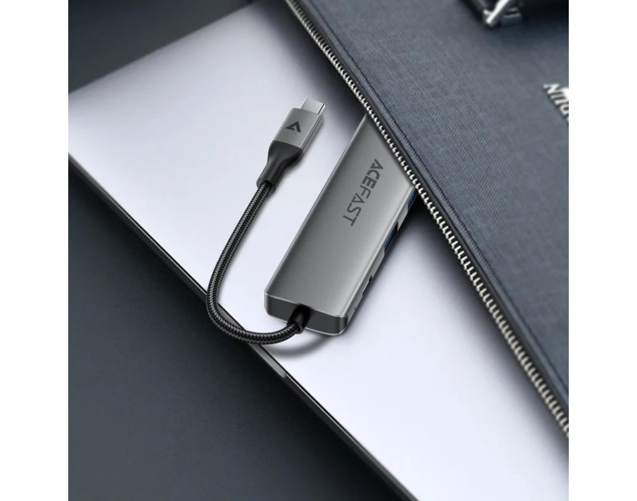 Переходник USB HUB Acefast J18 USB-C 6-in-1, серый металлик