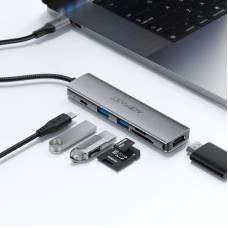 Переходник USB HUB Acefast J18 USB-C 6-in-1, серый металлик
