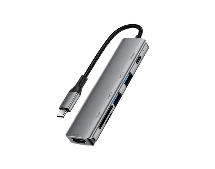 Переходник USB HUB Acefast J18 USB-C 6-in-1, серый металлик
