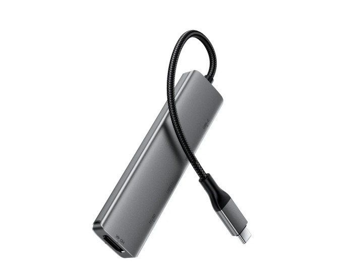 Переходник USB HUB Acefast J18 USB-C 6-in-1, серый металлик