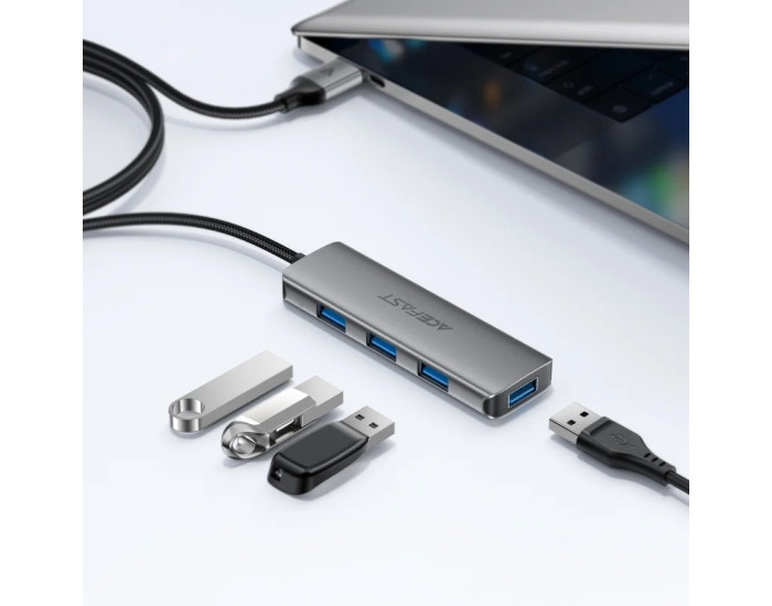 Переходник USB HUB Acefast J17 USB-A 4-in-1, серый металлик