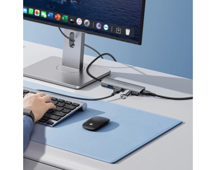 Переходник USB HUB Acefast J17 USB-A 4-in-1, серый металлик