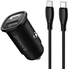 Автомобильное зарядное устройство Proove Flash 30W (Type-C + USB) с кабелем Type-C to Type-C, черный
