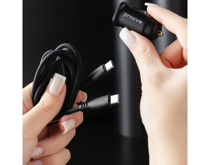 Автомобильное зарядное устройство Proove Flash 30W (Type-C + USB) с кабелем Type-C to Type-C, черный