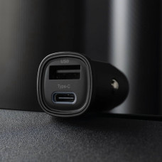 Автомобильное зарядное устройство Proove Flash 30W (Type-C + USB) с кабелем Type-C to Type-C, черный