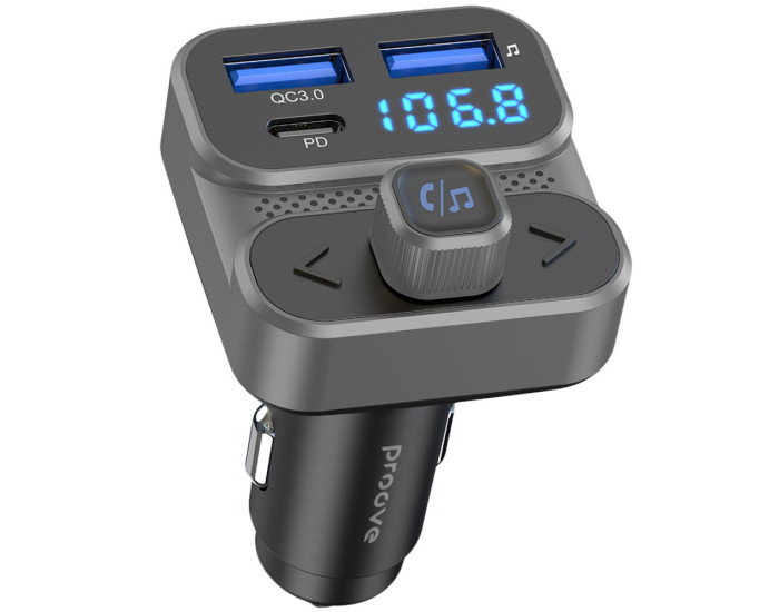 Автомобильное зарядное устройство Proove FM Launcher Luxor SE 36W (Type-C + USB/PD + QC3.0) серый