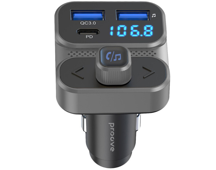 Автомобильное зарядное устройство Proove FM Launcher Luxor SE 36W (Type-C + USB/PD + QC3.0) серый