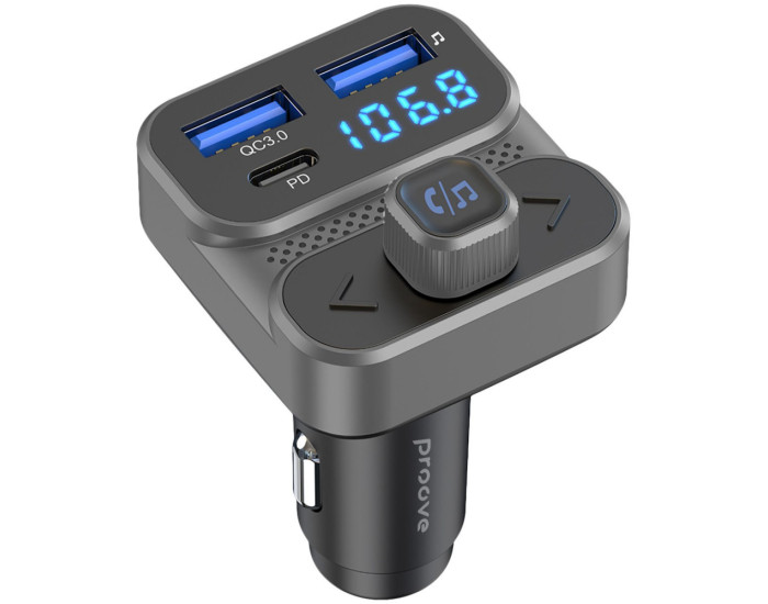 Автомобильное зарядное устройство Proove FM Launcher Luxor SE 36W (Type-C + USB/PD + QC3.0) серый