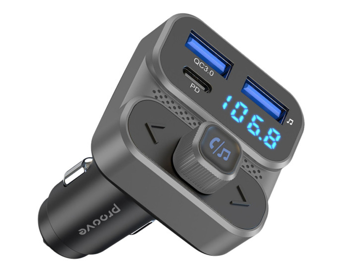 Автомобильное зарядное устройство Proove FM Launcher Luxor SE 36W (Type-C + USB/PD + QC3.0) серый